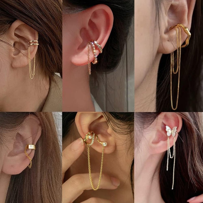 Coolkin 35 PCS Gold Silver Adjustable Ear Cuffs Earrings for Women Non-Piercing Cartilage Clip on Earrings Wrap Ear Jewelry Set,Punk Snake Butterfly Claw Stud Earrings for Women Gift - Image 4